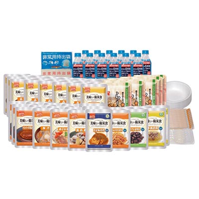美味しい防災食ファミリーセット(3人×3日分)保存水有り